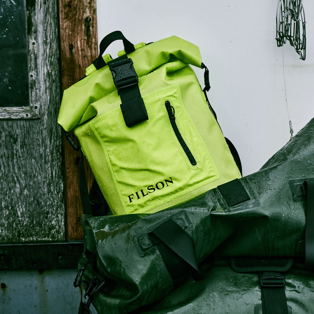 Filson Dry Backpack Laser Green keeps your gear dry in any weather