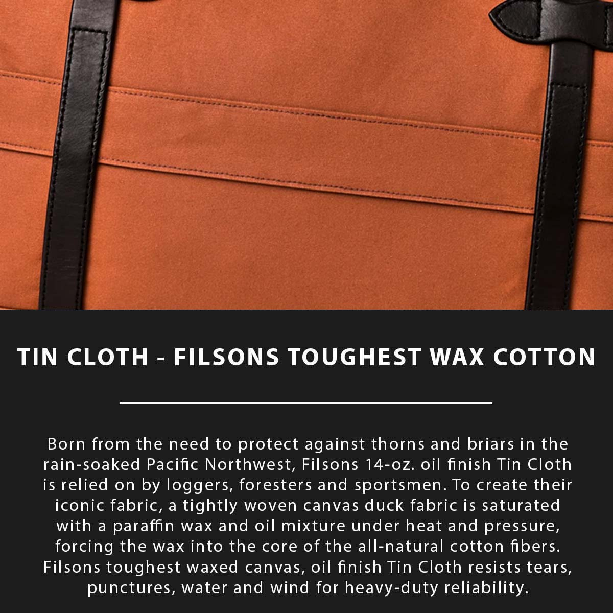 Filson 48-Hour Tin Cloth Duffle Bag Rust, Tin Cloth explaned