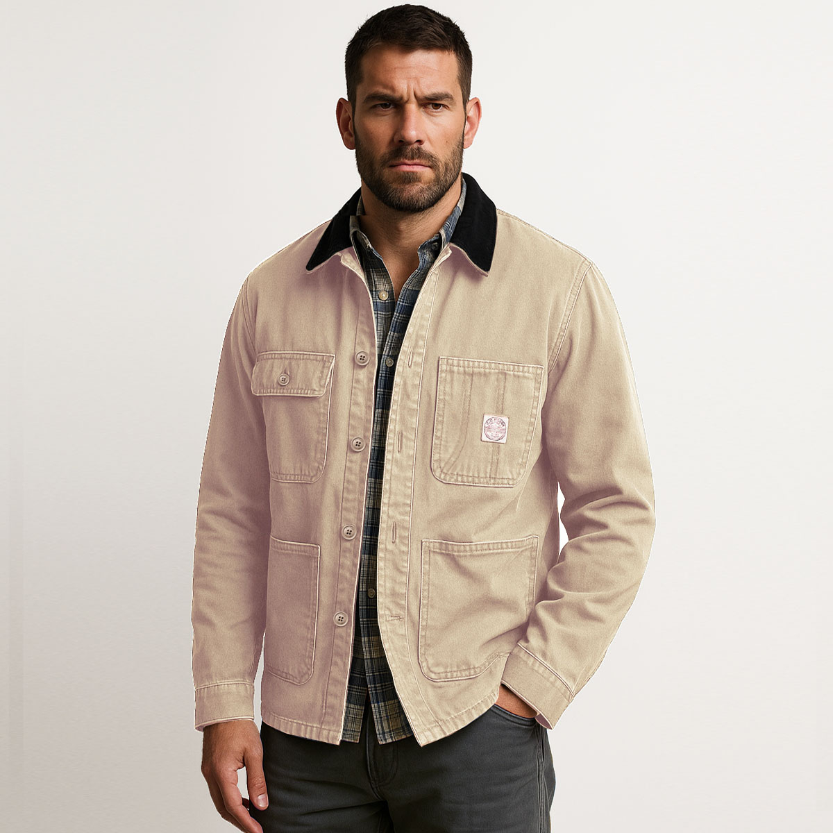 Filson Chore Coat Grey Khaki, a rugged cotton coat, built to endure and inspired by workwear tradition