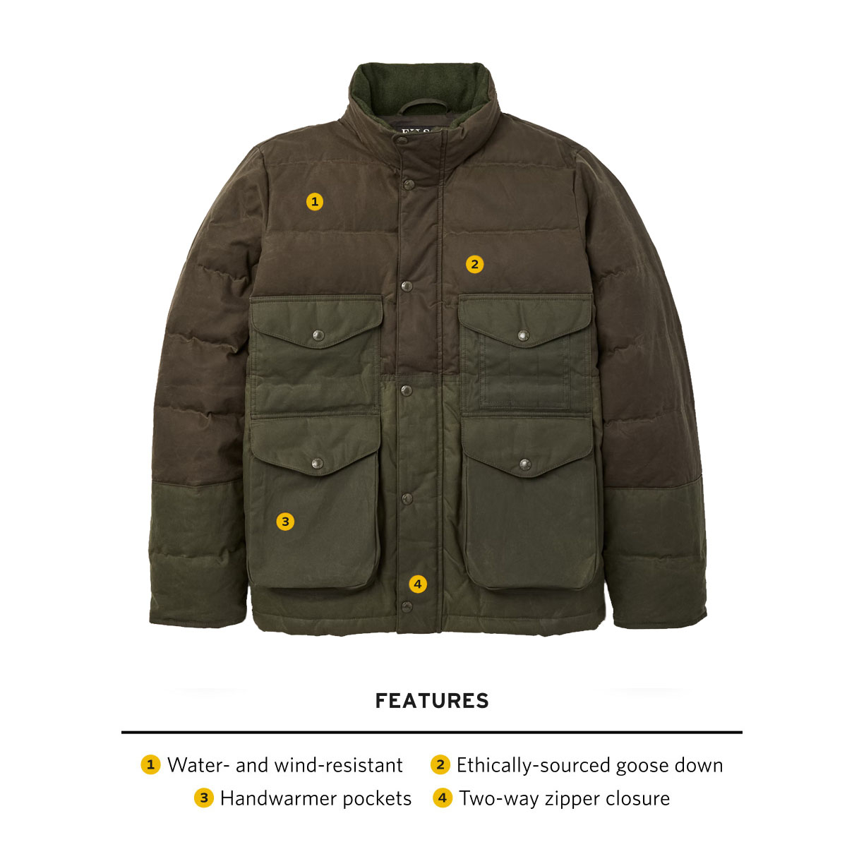 Filson Down Cruiser Jacket Otter Green, features