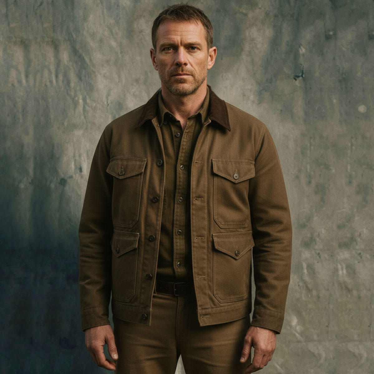 Filson Journeyman Jacket Dark Tan wearing front