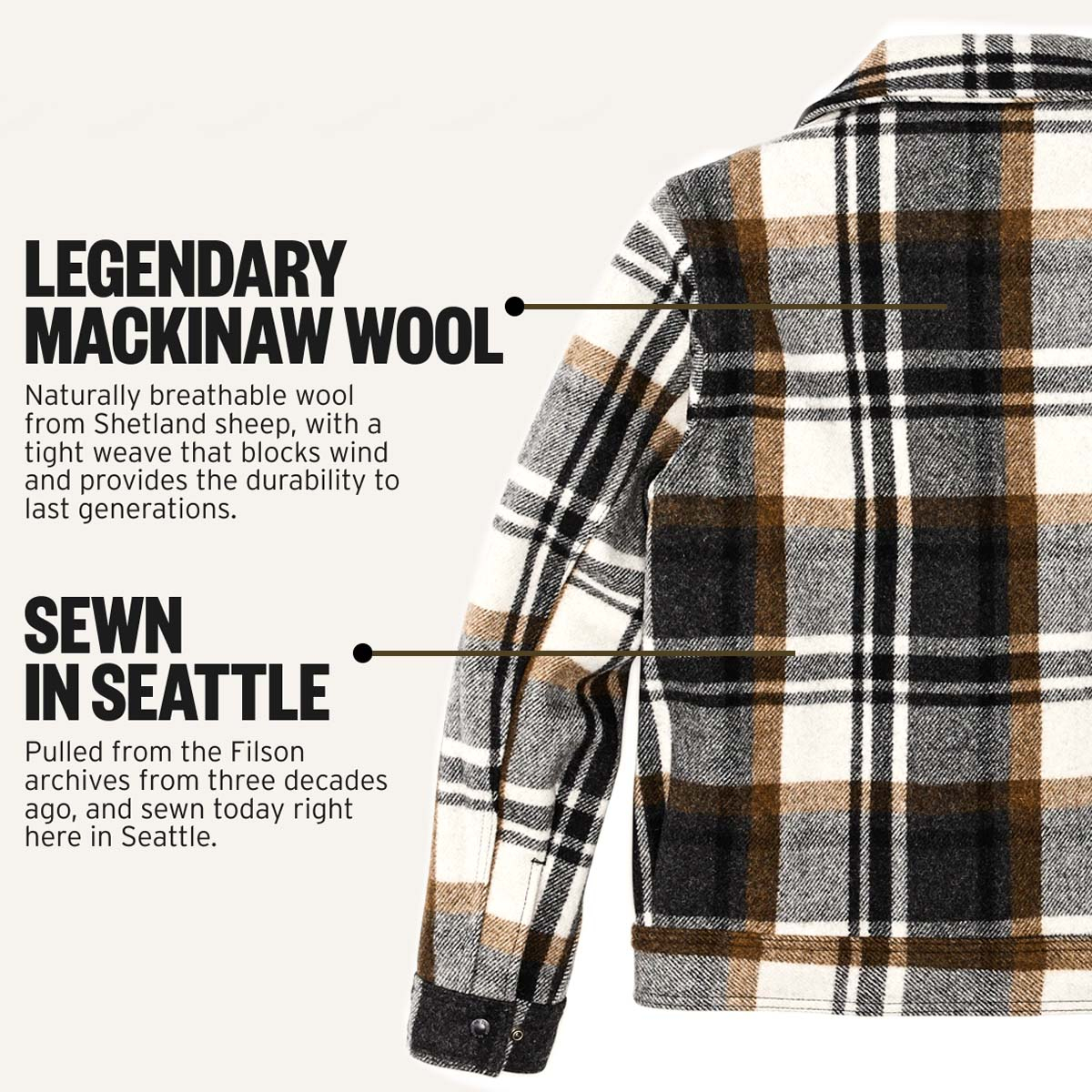 Filson Mackinaw Wool Work Jacket Blue Coal/Copper Heather, Legendary Mackinaw Wool and Sewn in Seattle