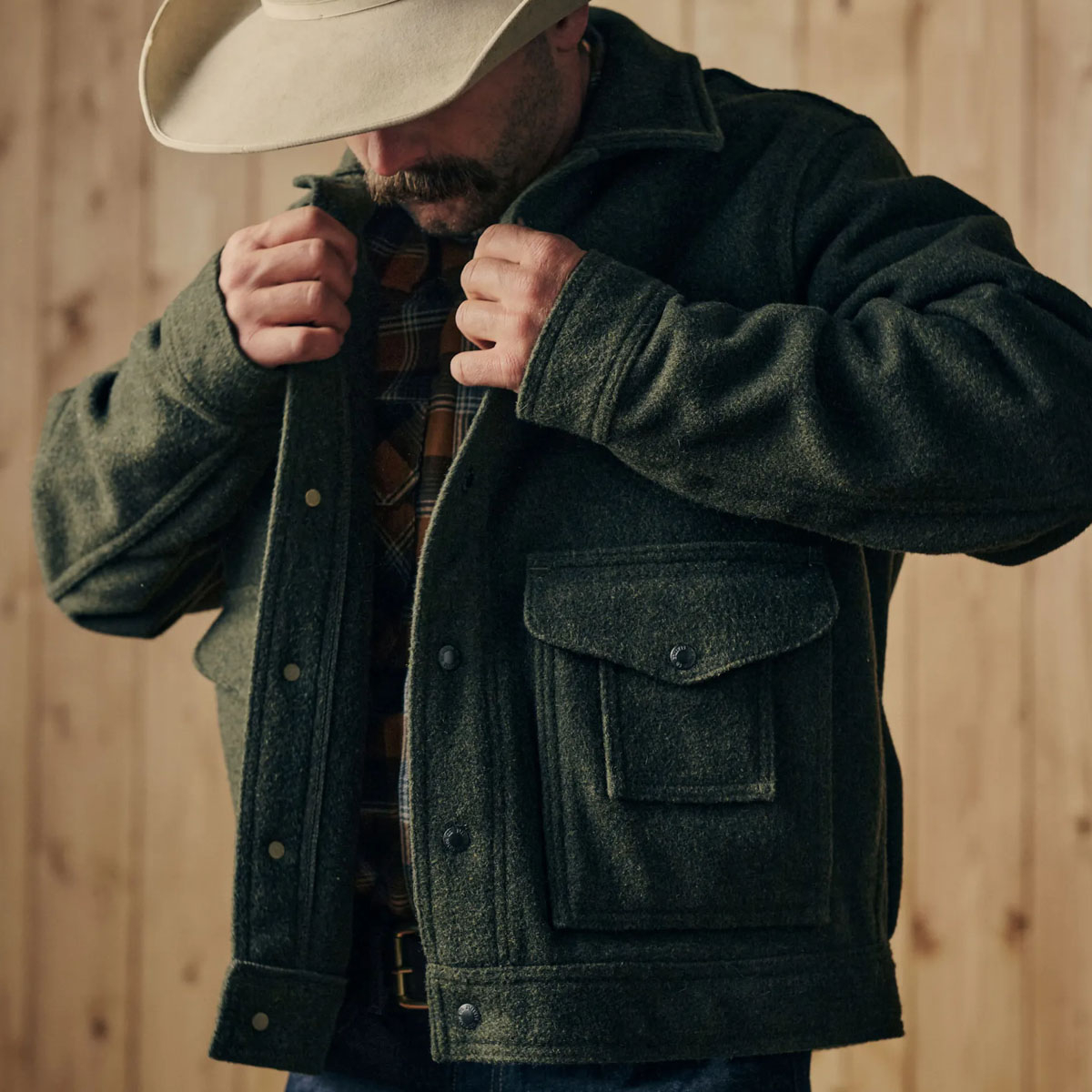 Filson Mackinaw Wool Work Jacket Forest Green, Pulled from the Filson archives and sewn in Seattle