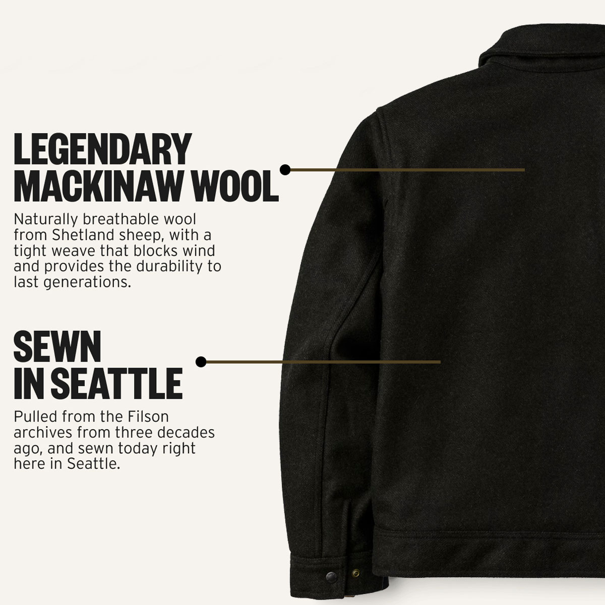 Filson Mackinaw Wool Work Jacket Peak Black, Legendary Mackinaw Wool and Sewn in Seattle