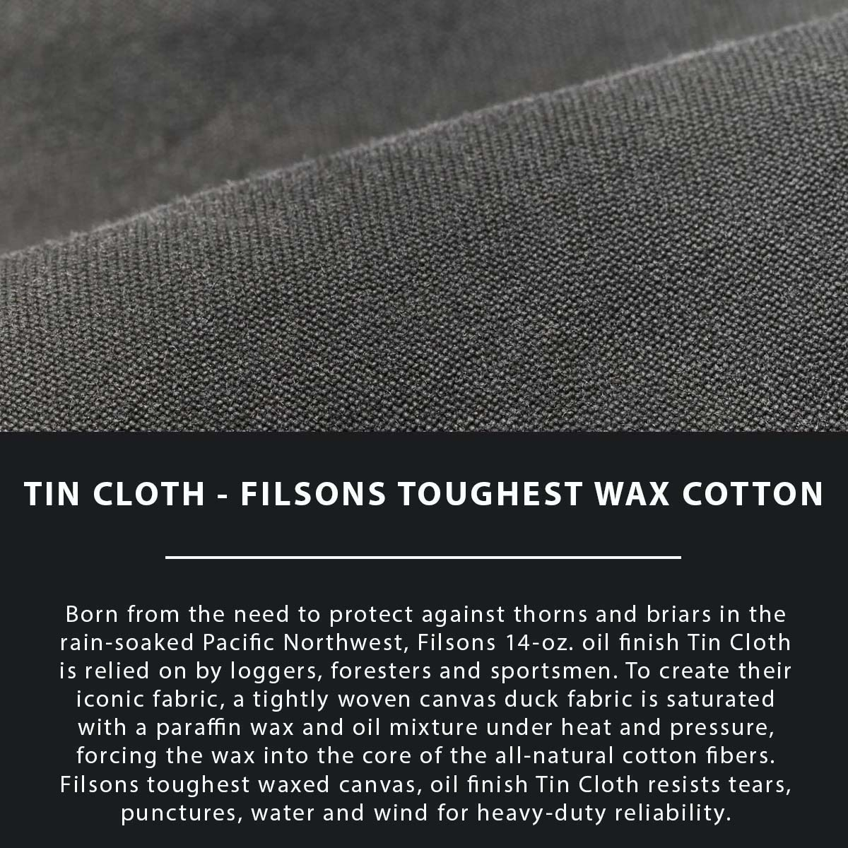 Filson Tin Cloth Short Lined Cruiser Jacket Castor Gray, made of the legendary super strong, lightweight, and oil impregnated 14-oz. Tin Cloth canvas