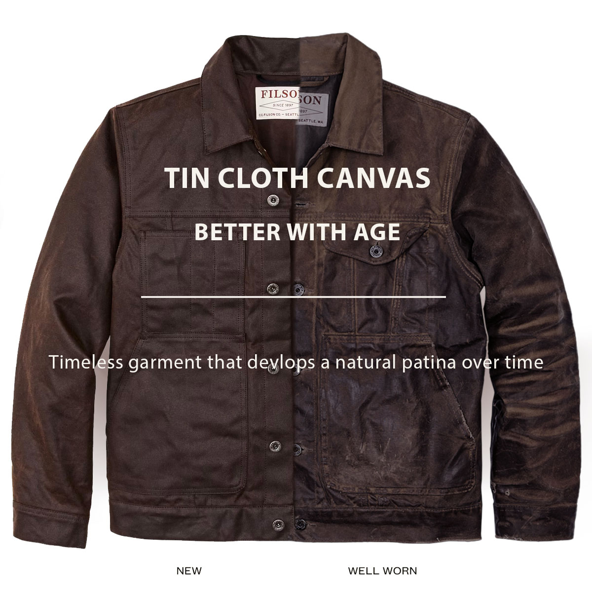 Filson Tin Cloth Short Lined Cruiser Jacket Dark Brown