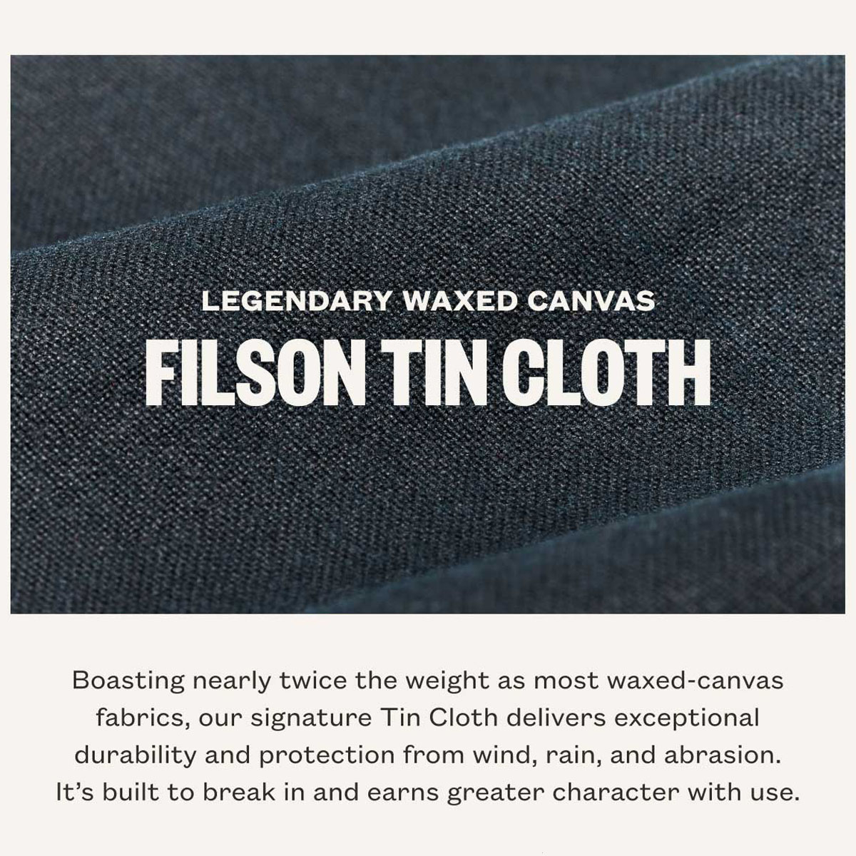 Filson Tin Cloth Short Lined Cruiser Jacket Service Blue, made of the legendary super strong, lightweight, and oil impregnated 14-oz. Tin Cloth canvas