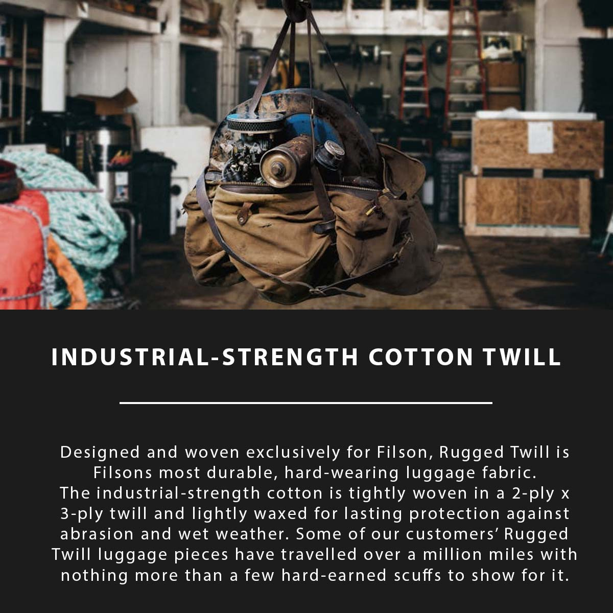 Filson Rugged Twill Duffle Bags, Rugged Twill is Filsons most durable, hard-wearing luggage fabric