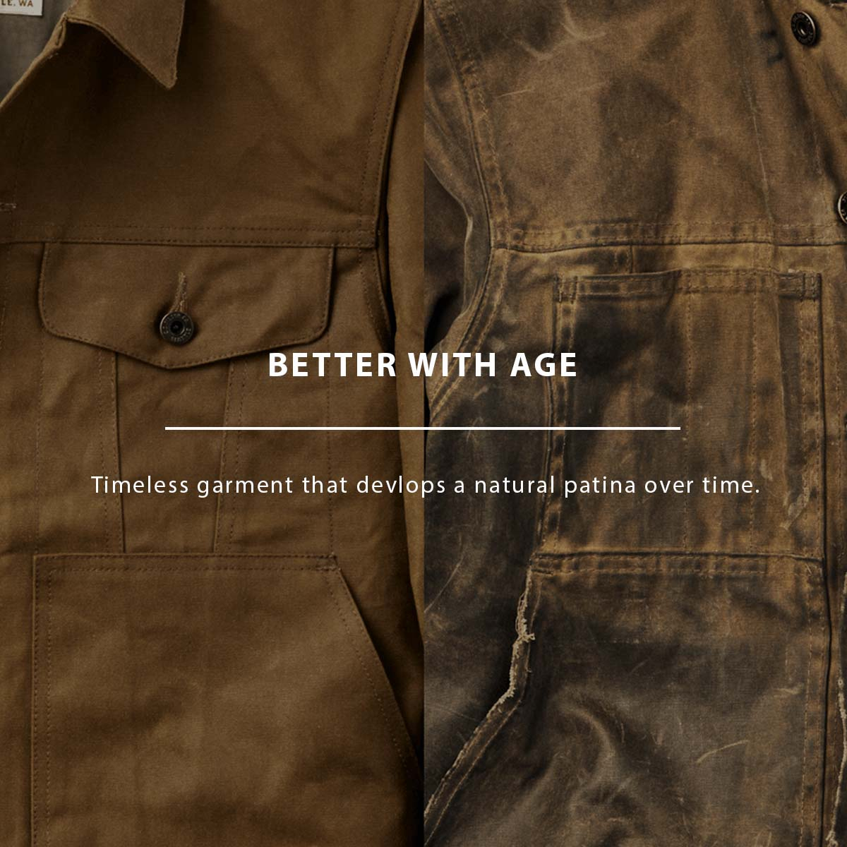 Filson Tin Cloth Short Lined Cruiser Jacket Dark Tan, better with age, timeless garment that devlops a natural patina over time