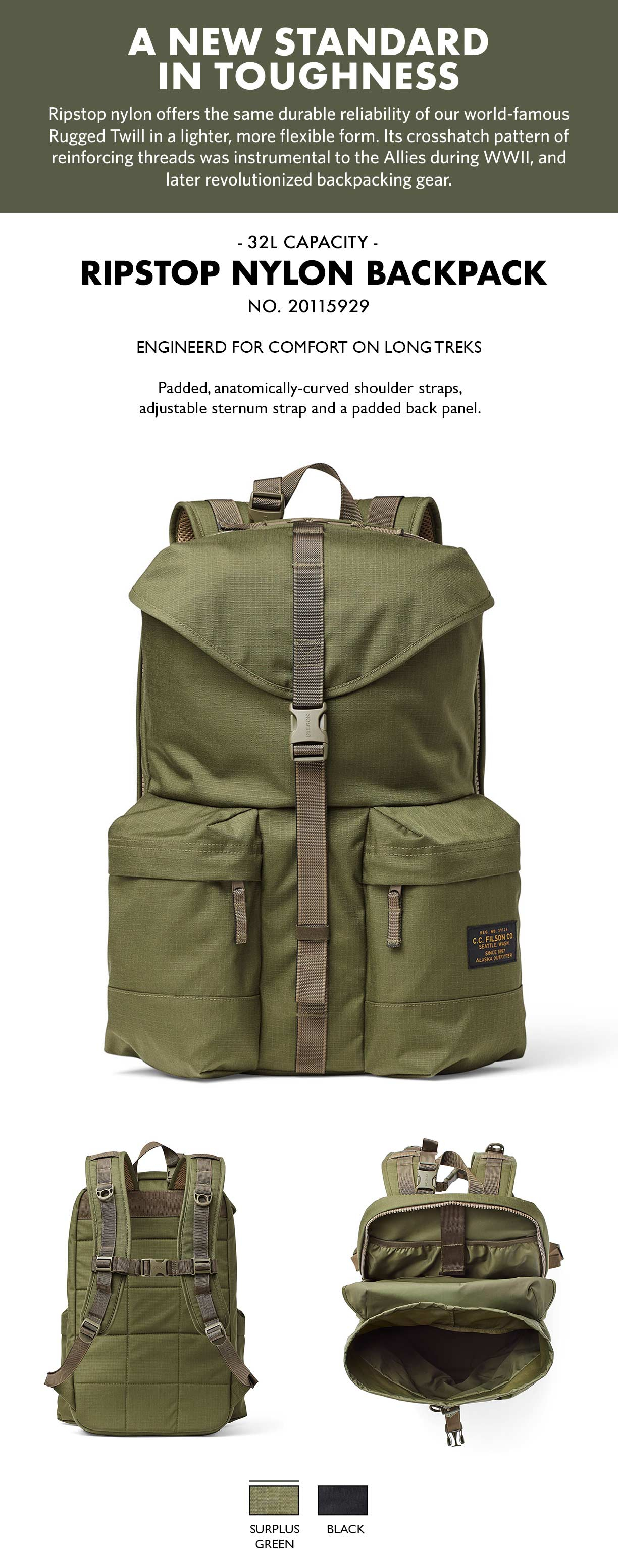 Filson Ripstop Nylon Backpack Surplus Green Filson Ripstop Nylon Backpack Surplus Green