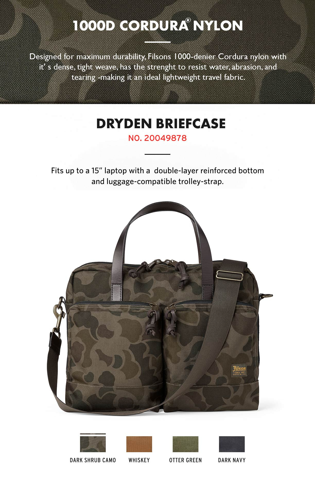 Filson Dryden Briefcase Dark Dark Shrub Camo Product-information
