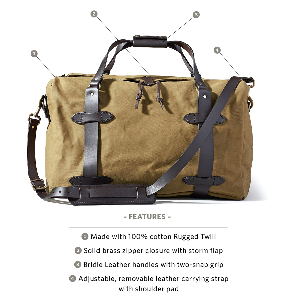 Filson Rugged Twill Duffle Bag Medium Tan, explained