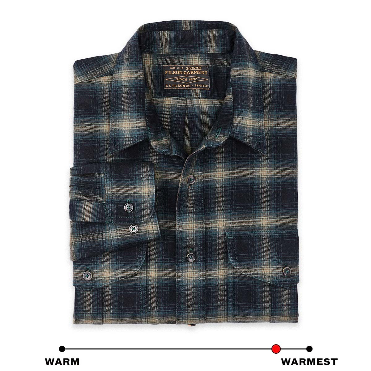 Filson Alaskan Guide Shirt Navy Pine Bronze Plaid, provides unfailing comfort and durability, season after season