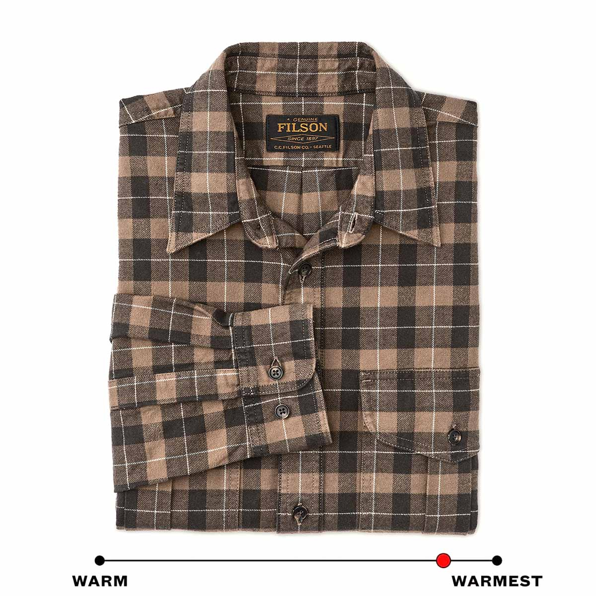 Filson Alaskan Guide Shirt Light Brown/Peat/Multi Plaid, this iconic, breathable flannel shirt has a pleated back for freedom of movement