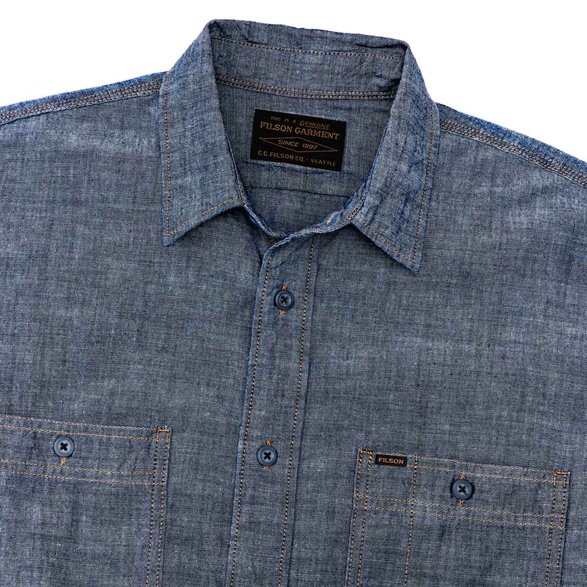 Filson Chambray CPO Shirt Rinsed Indigo Chambray, detail