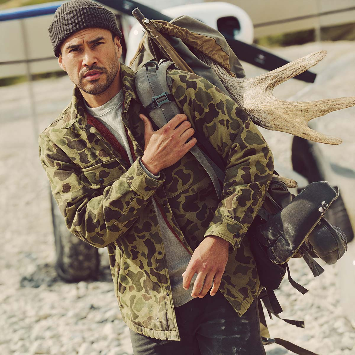 Filson Fleece Lined Jac-Shirt Tundra Shrub Camo, a rugged overshirt built with durable fleece lining