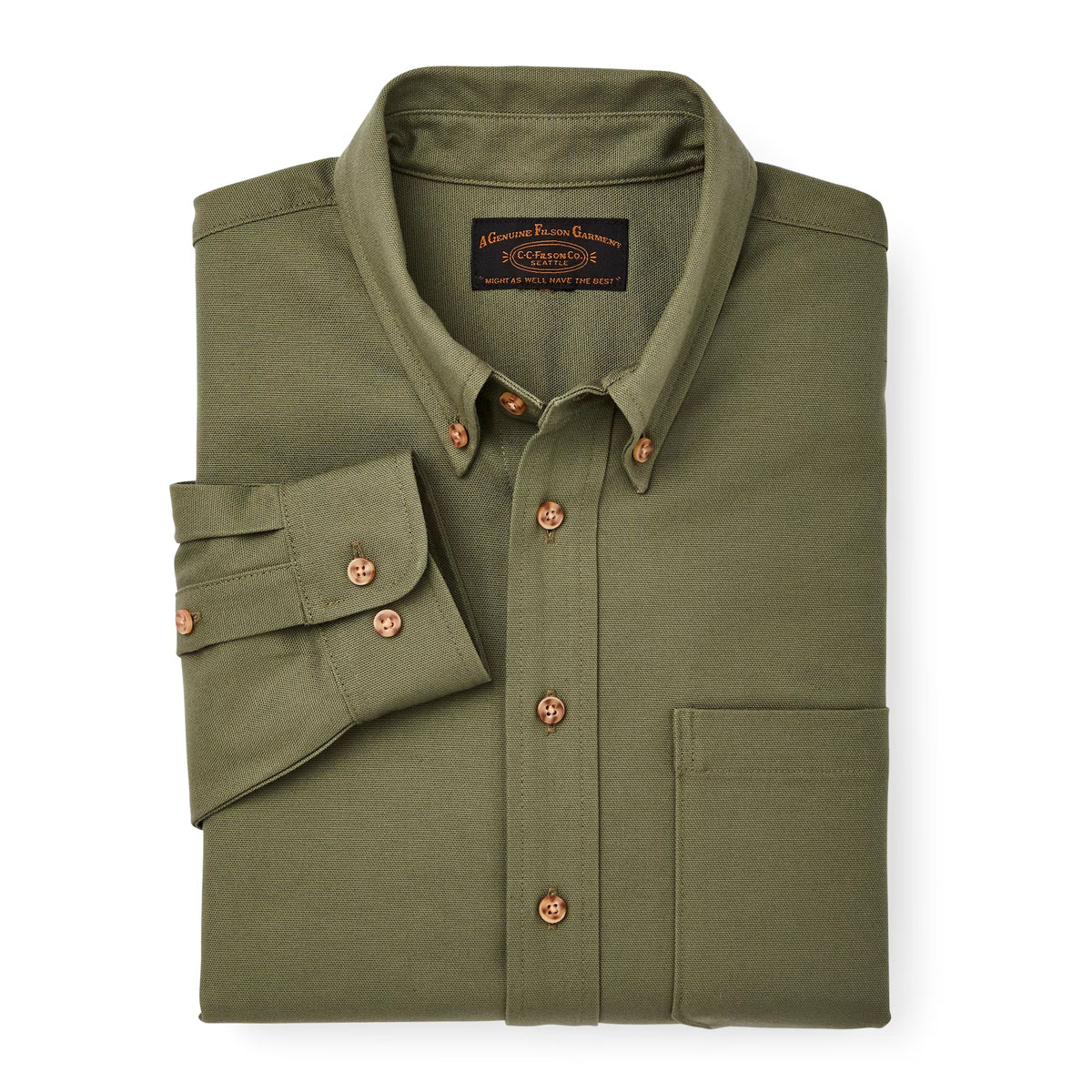 Filson Iron Cloth Oxford Shirt Burnt Olive, classic button-down shirt for everyday wear