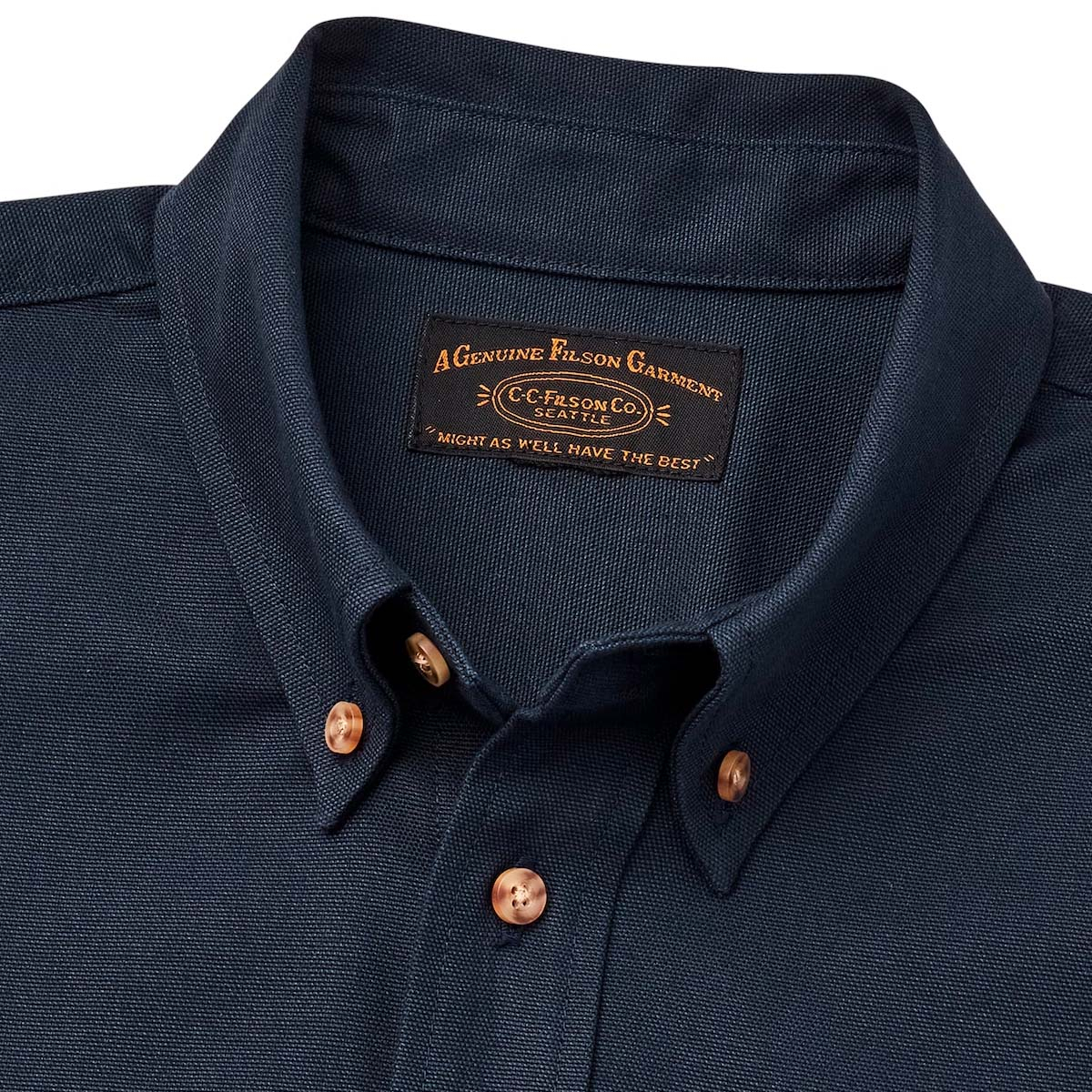 Filson Iron Cloth Oxford Shirt Navy, button-down detail
