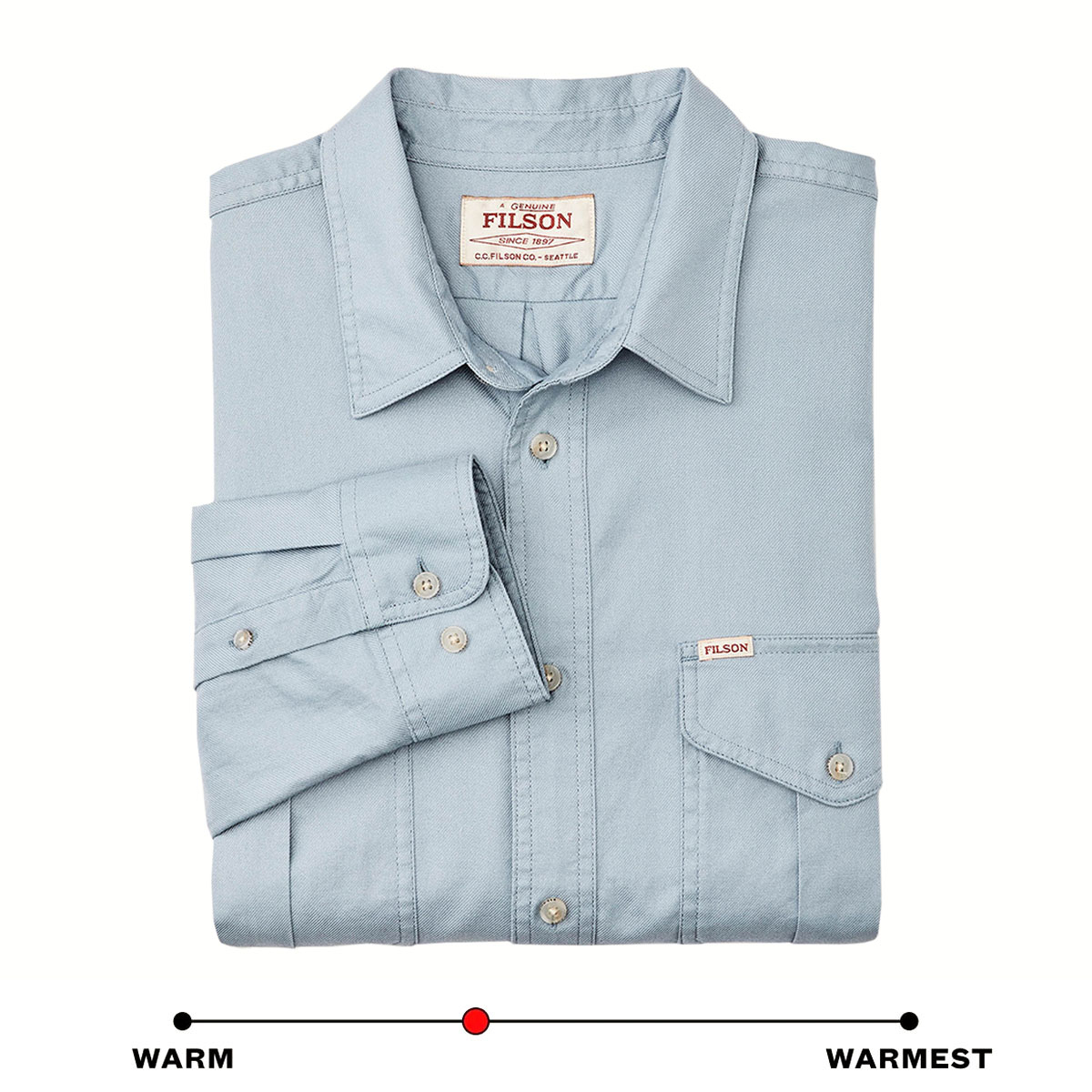 Filson Lightweight Alaskan Guide Shirt Dust Blue, warm-warmest