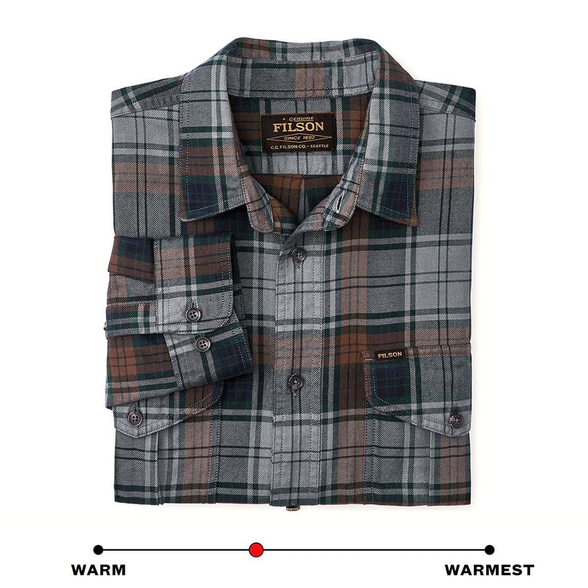 Filson Lightweight Alaskan Guide Shirt Gray/Navy/Multi Plaid, warm-warmest
