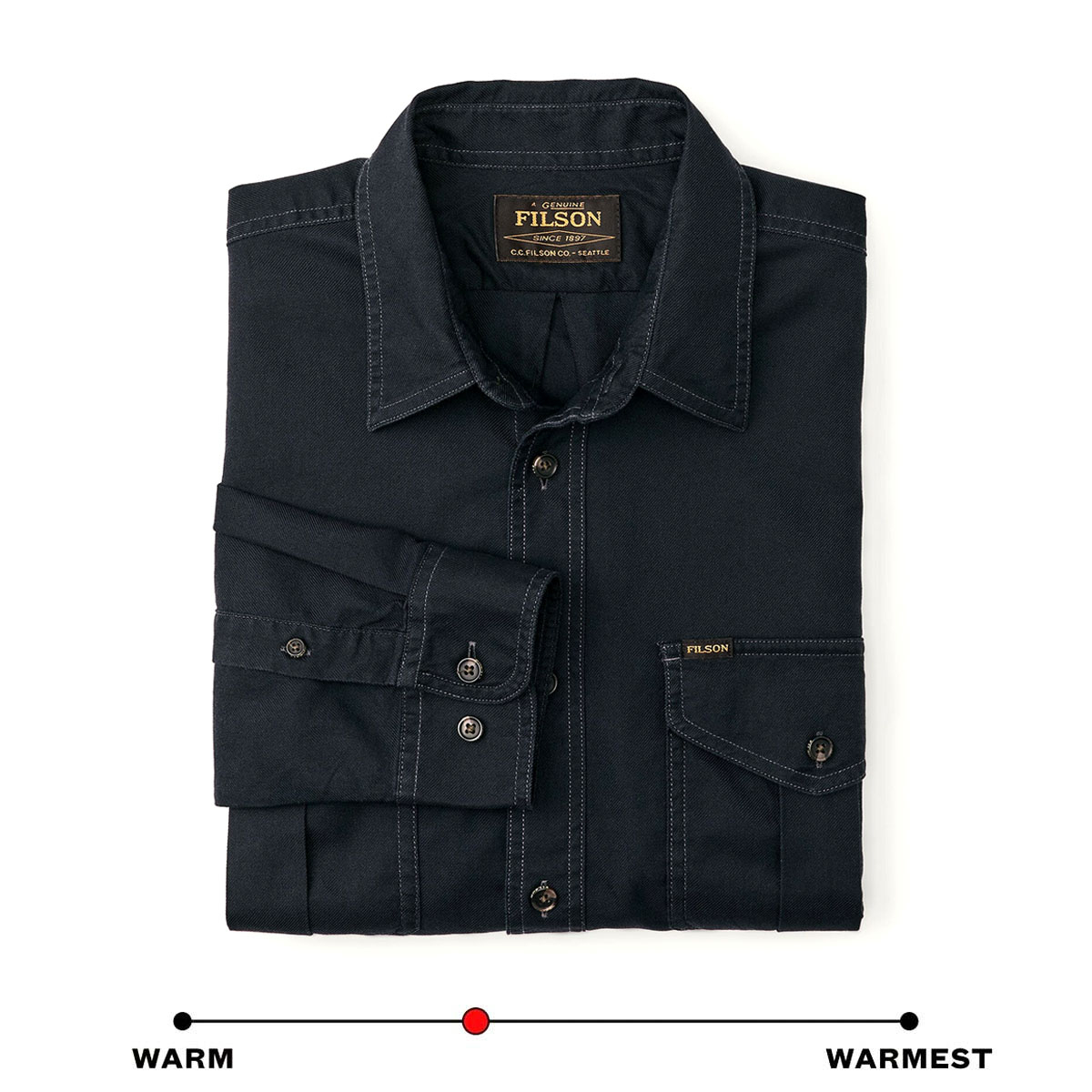 Filson Lightweight Alaskan Guide Shirt Midnight Navy, setting the standard for year-round versatility and comfort in an outdoor shirt