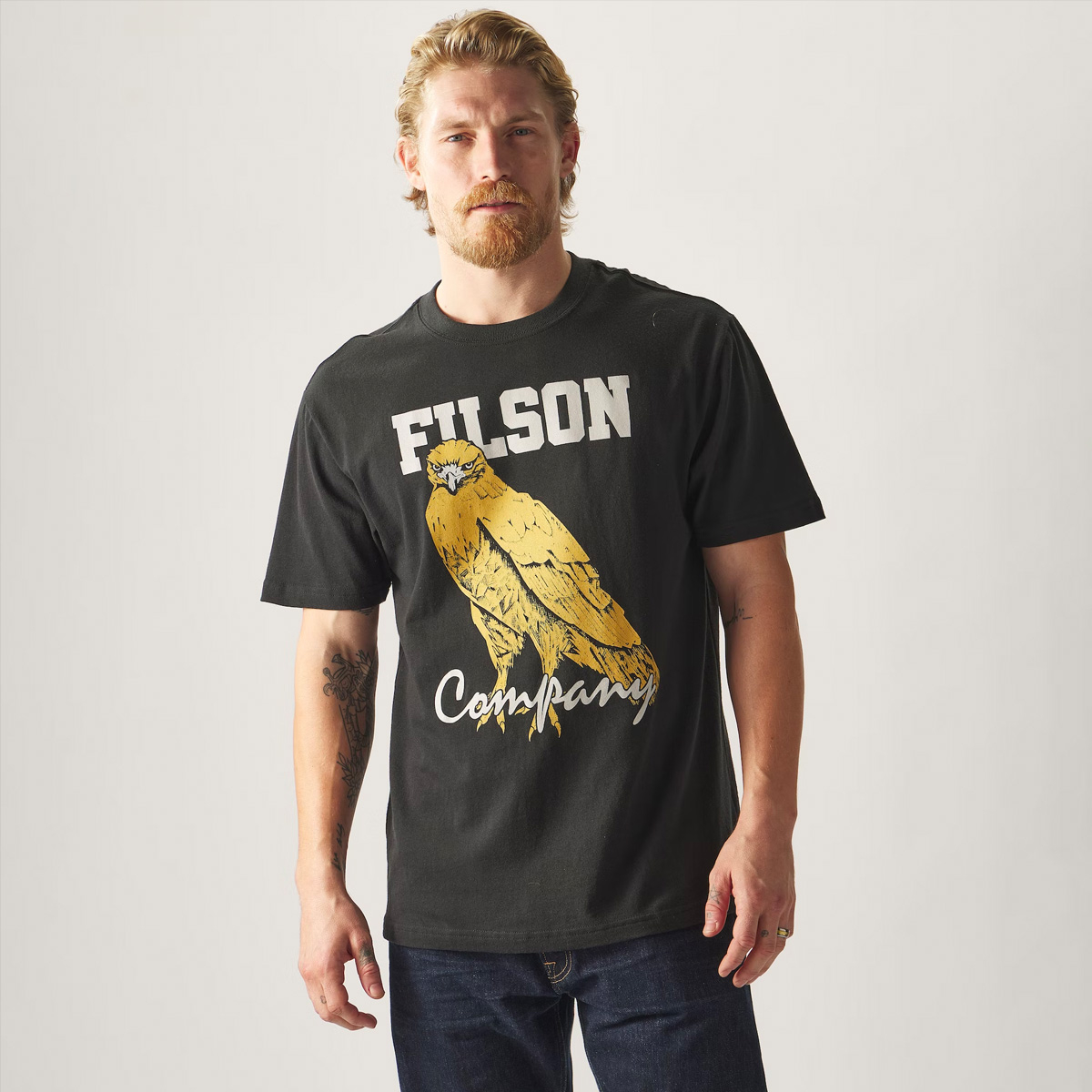 Filson Pioneer Graphic T-Shirt Black/Bird of Grey, made of 100% cotton with texture, structure and a dry-hand feel
