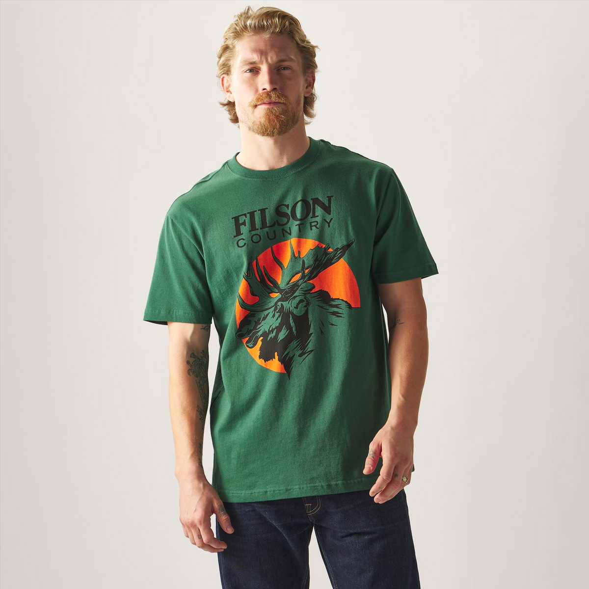 Filson Pioneer Graphic T-Shirt Green/Moose, made of 100% cotton with texture, structure and a dry-hand feel