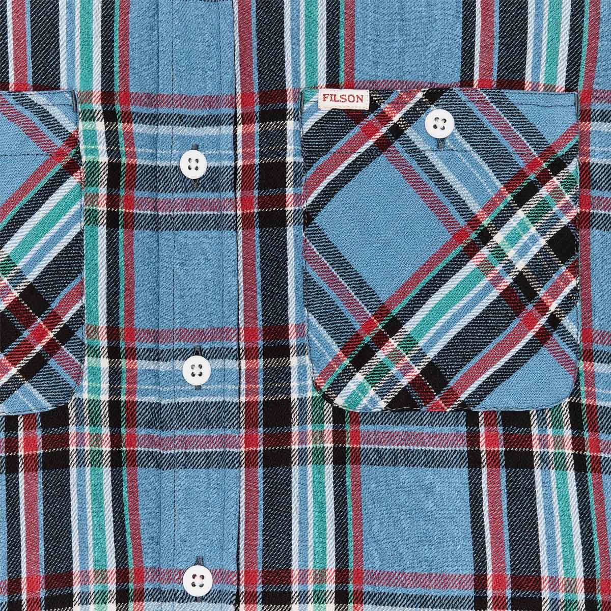 Filson The Rangeland Flannel Shirt Light Blue/Red Plaid, a new midweight shirt in an ultrasoft cotton flannel