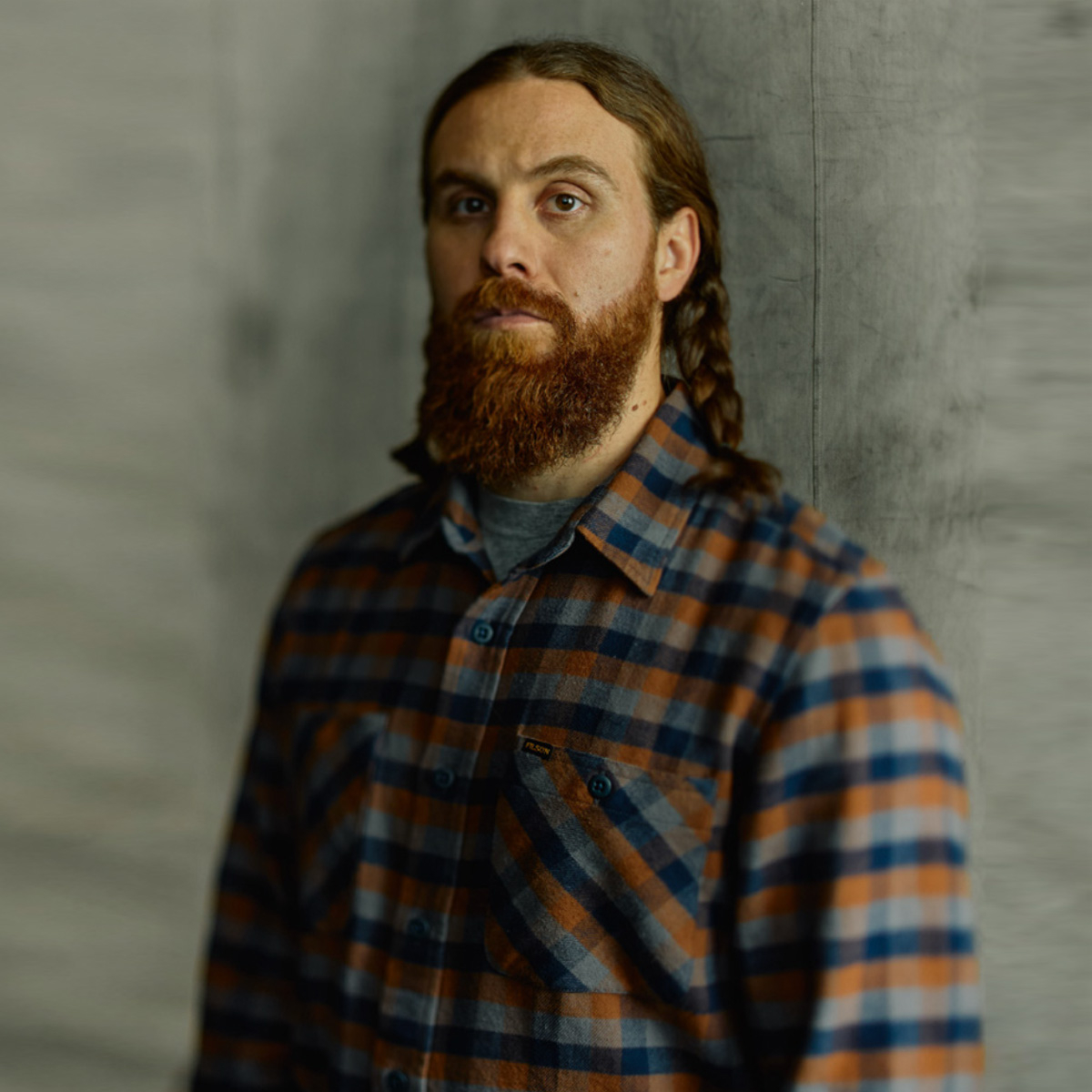 Filson The Rangeland Flannel Shirt Navy/Orange/Multi Check, a new midweight shirt in an ultrasoft cotton flannel