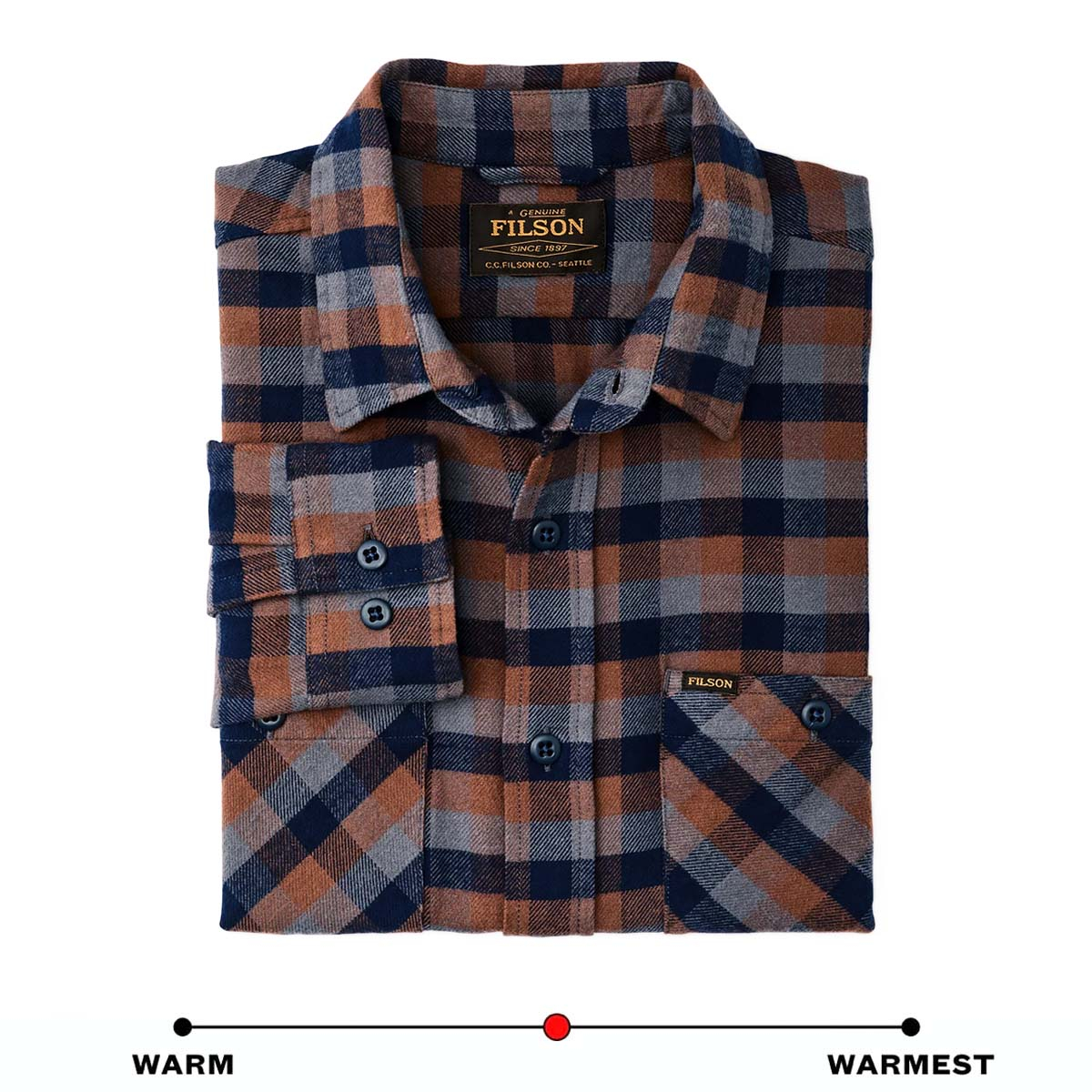 Filson The Rangeland Flannel Shirt Navy/Orange/Multi Check, warm-warmest