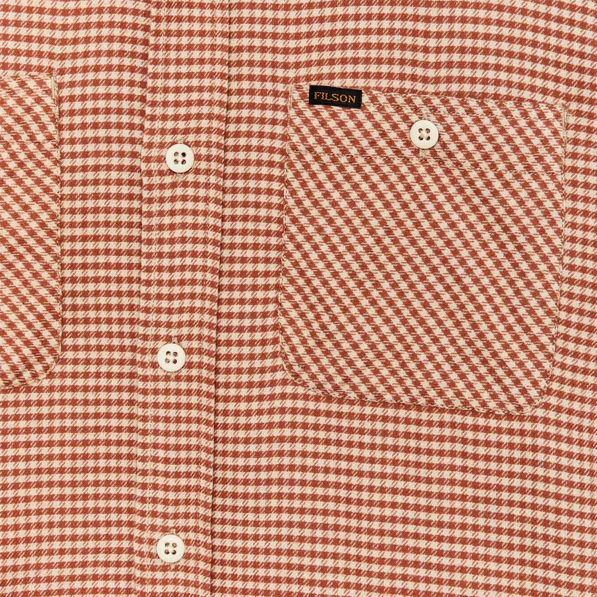 Filson The Rangeland Flannel Shirt Salmon/Oat Houndstooth, a new midweight shirt in an ultrasoft cotton flannel