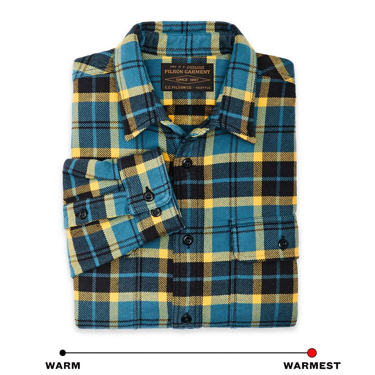 Filson Vintage Flannel Work Shirt Blue Ash Gold Plaid, built with thick and breathable cotton flannel, it’s ideal for cold weather