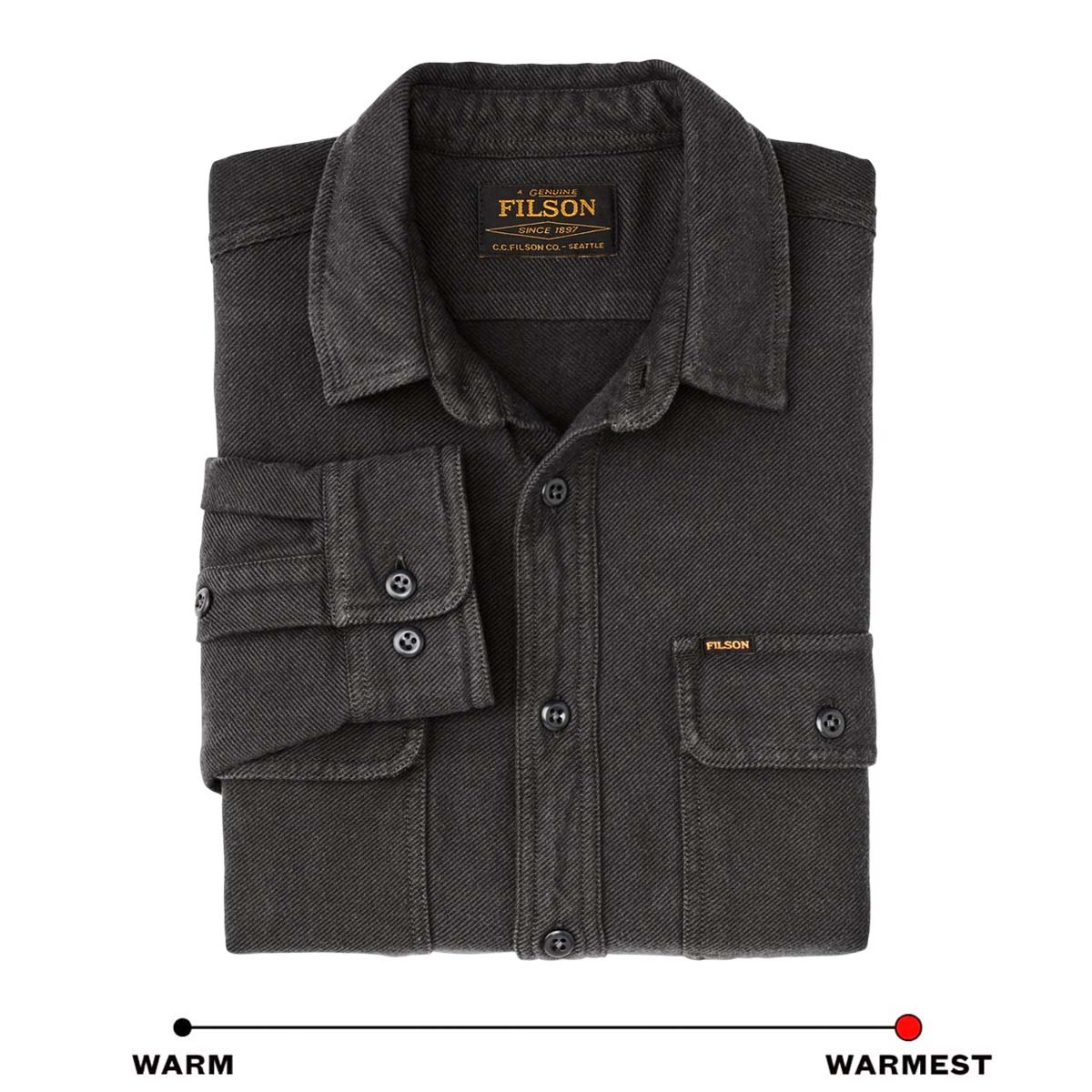Filson Vintage Flannel Work Shirt Charcoal, Brushed twill interior for warmth and softness