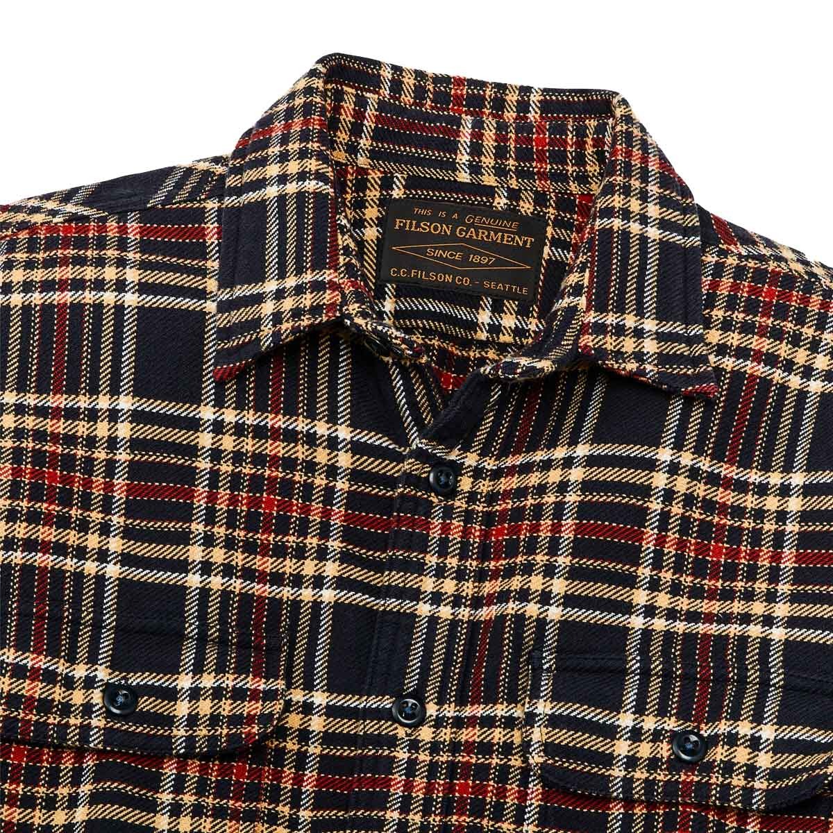 Filson Vintage Flannel Work Shirt Navy Ivory Red, detail