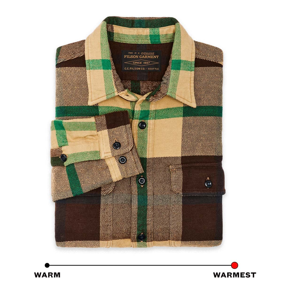 Filson Vintage Flannel Work Shirt Tan Green Coffee, built with thick and breathable cotton flannel, it’s ideal for cold weather