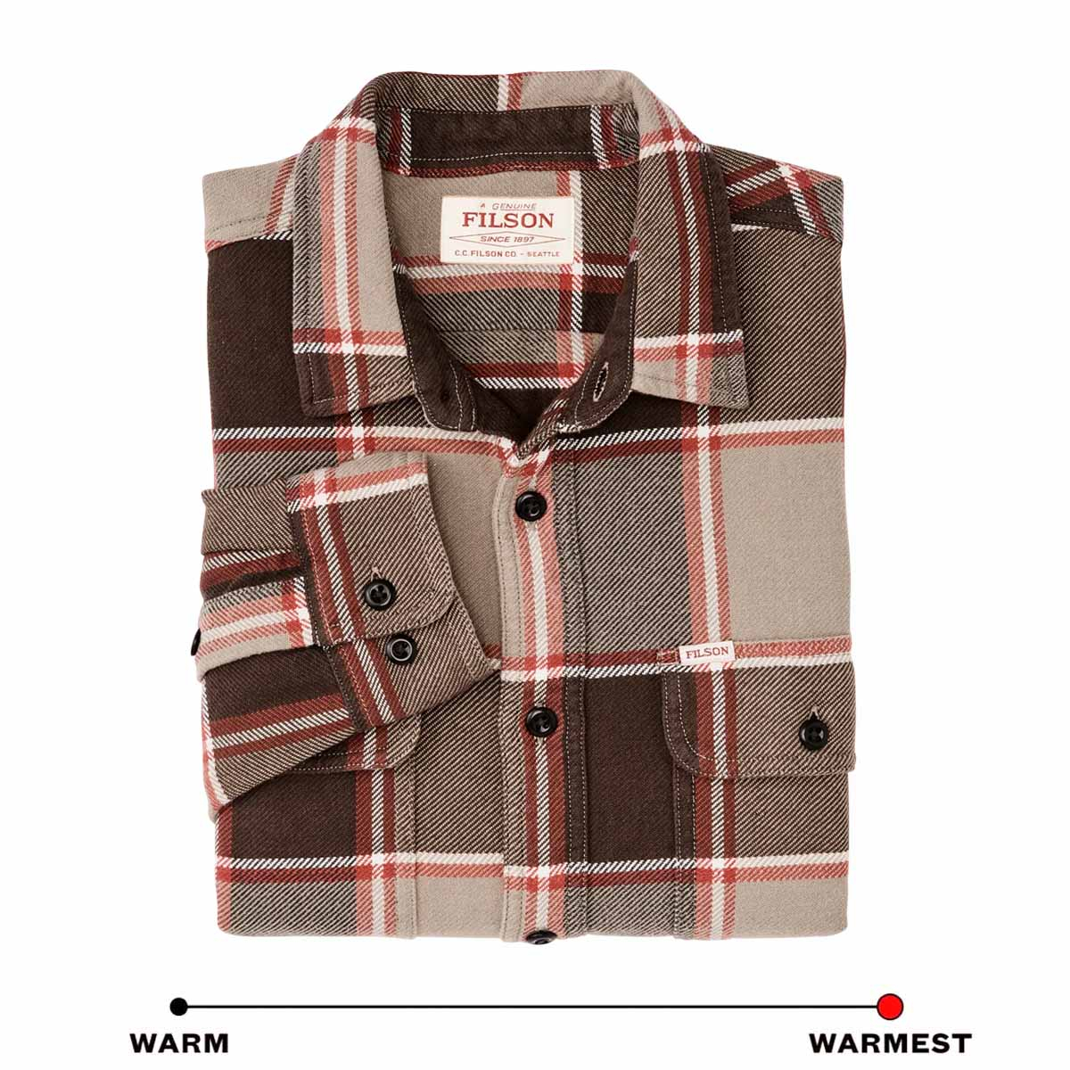 Filson Vintage Flannel Work Shirt Tan/Orange/Multi Plaid, Brushed twill interior for warmth and softness