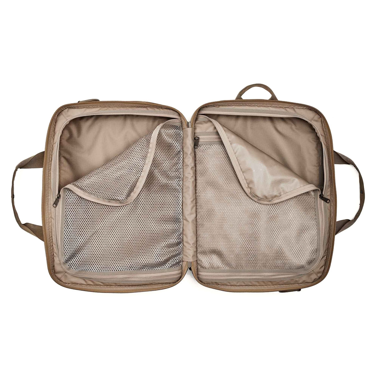 Filson Surveyor Pullman Pack Dark Tan/Flame, features a U-shaped zipper for full visibility and easy access