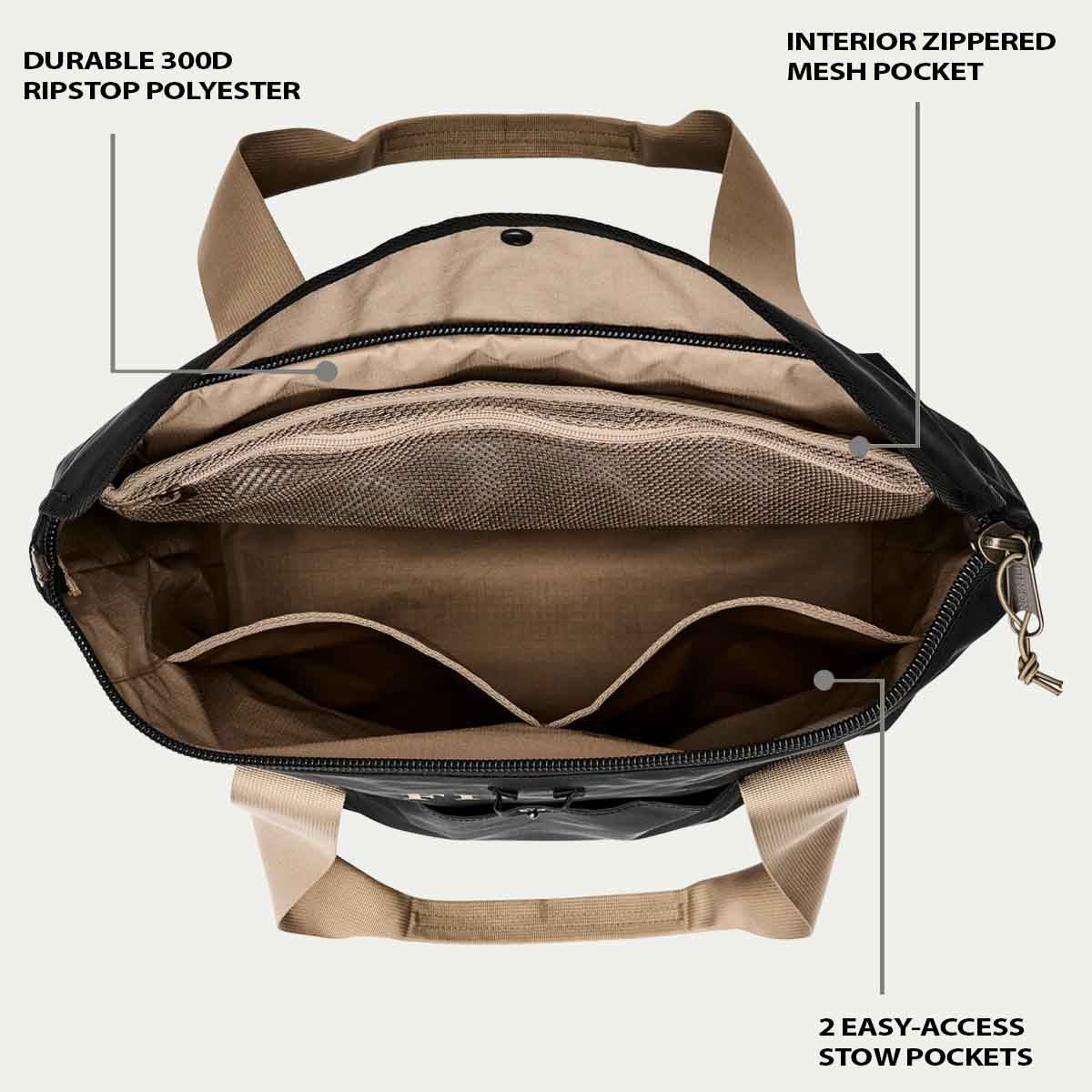 Filson Scout Tote Bag Black/Covert, features explaned inside