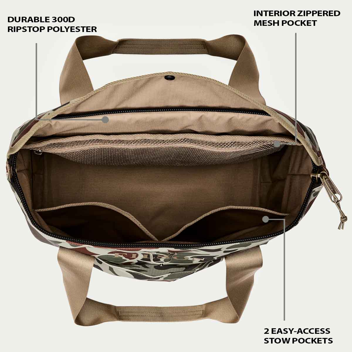 Filson Scout Tote Bag Shrub Camo/Canteen/Covert, features explaned inside