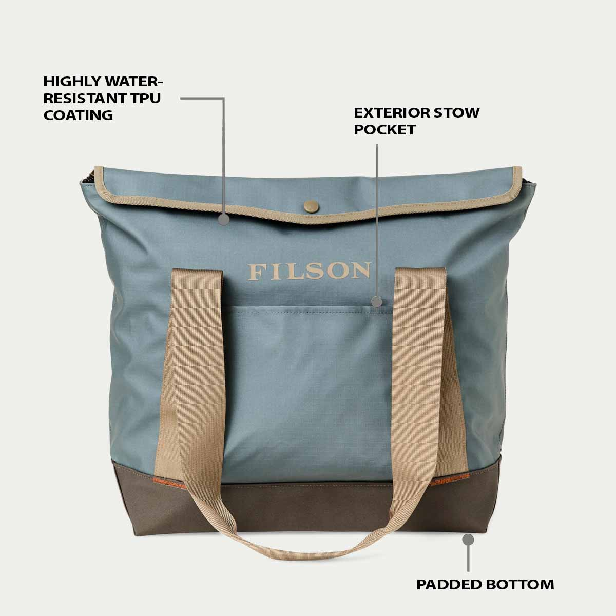 Filson Scout Tote Bag Slate/Canteen/Covert, features explaned front