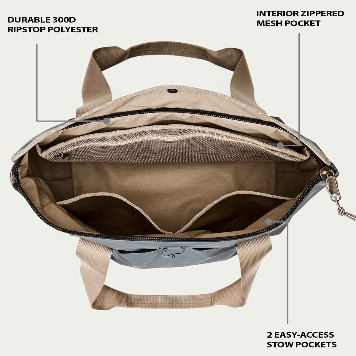 Filson Scout Tote Bag Slate/Canteen/Covert, features explaned inside