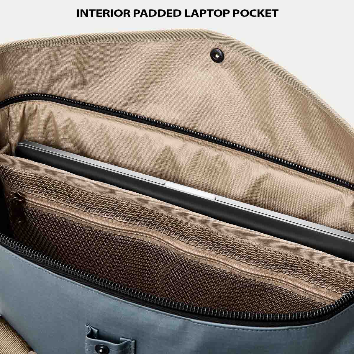 Filson Scout Tote Bag Slate/Canteen/Covert, features explaned laptop pocket