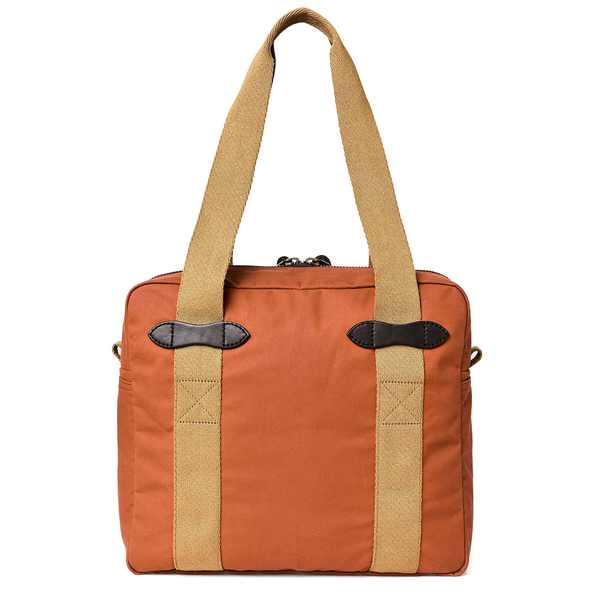Filson Tin Cloth Tote Bag With Zipper Rust, a waxed-canvas tote bag designed for comfortable carrying on your shoulder
