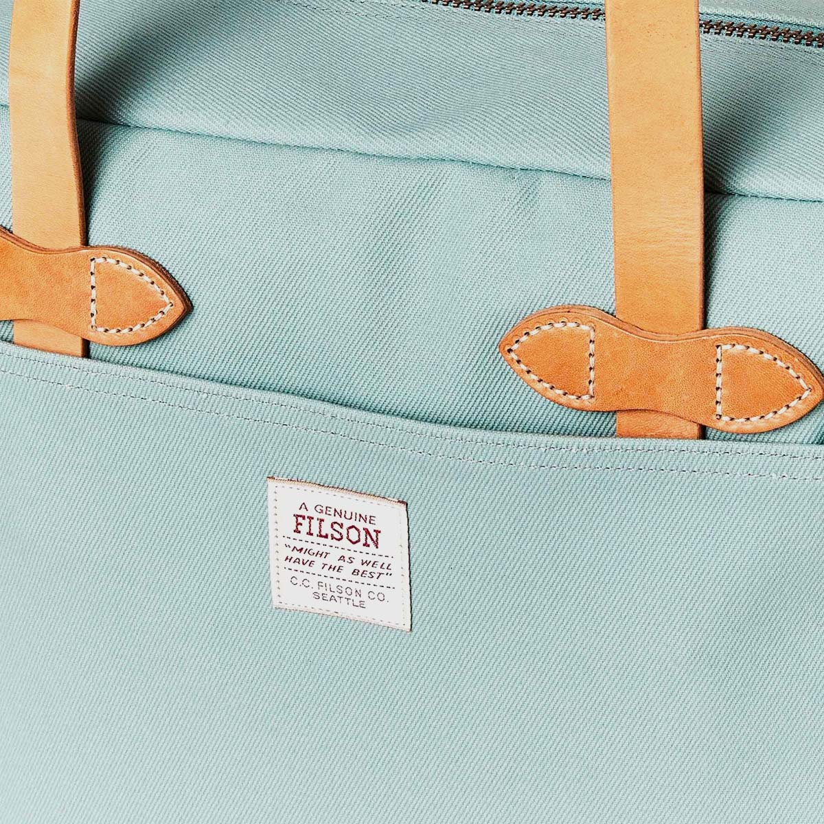 Filson Rugged Twill Tote Bag With Zipper Lake Green, lifestyle