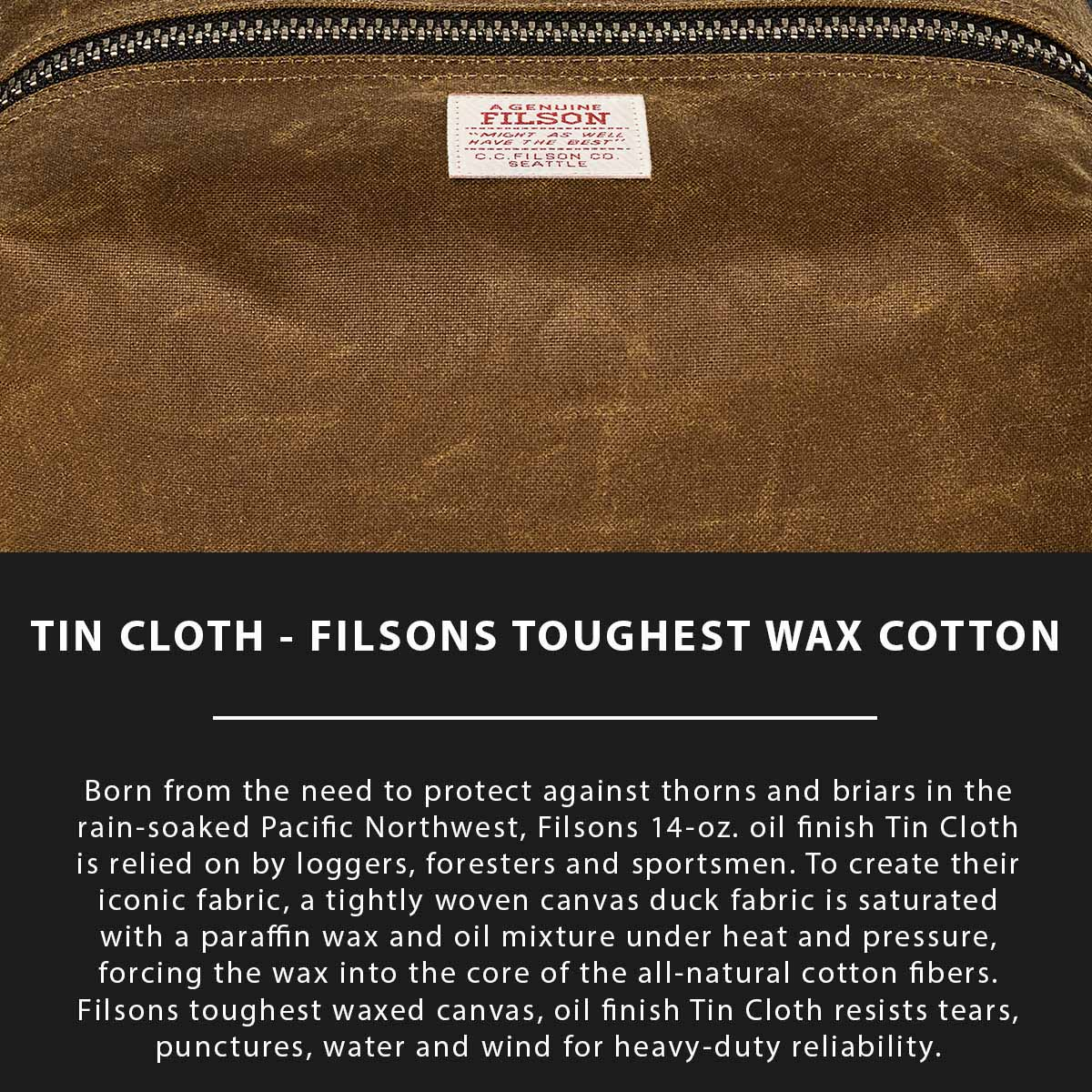 Filson Tin Cloth Travel Kit Dark Tan, Tin Cloth Explaned