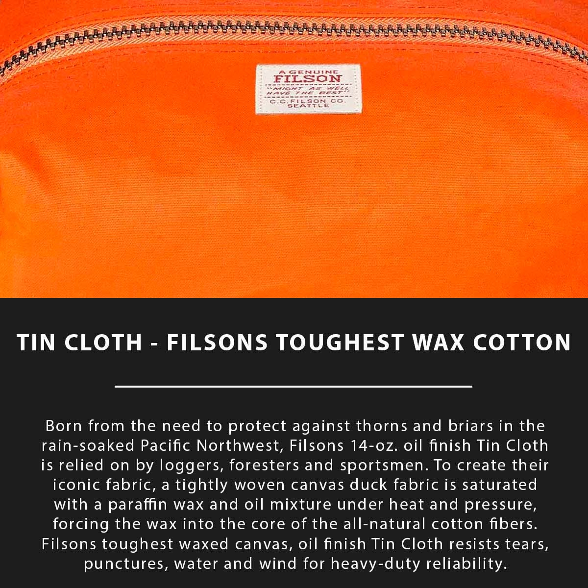 Filson Tin Cloth Travel Kit Flame, Tin Cloth Explaned