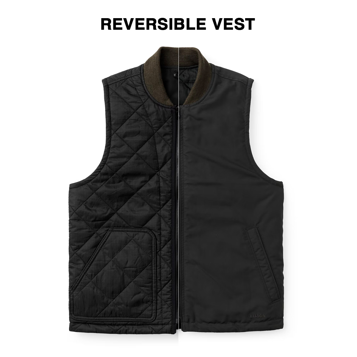 Filson Eagle Plains Vest Liner Charcoal, for added versatility, it’s fully reversible, with hand pockets available no matter which side faces out