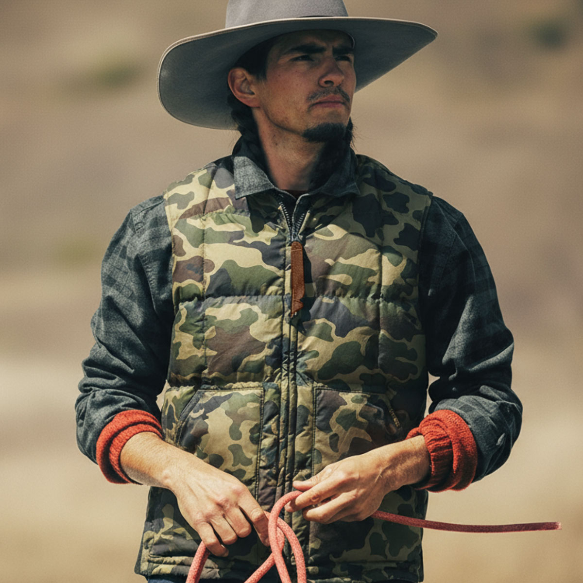 Filson Waxed Down Vest Tundra Shrub Camo, Lightweight, Warm & Weather-Resistant