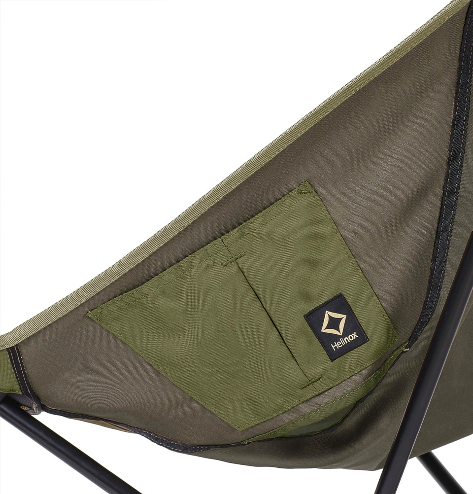 Helinox Tactical Sunset Chair Military Olive, with added pockets to secure valuables and gear