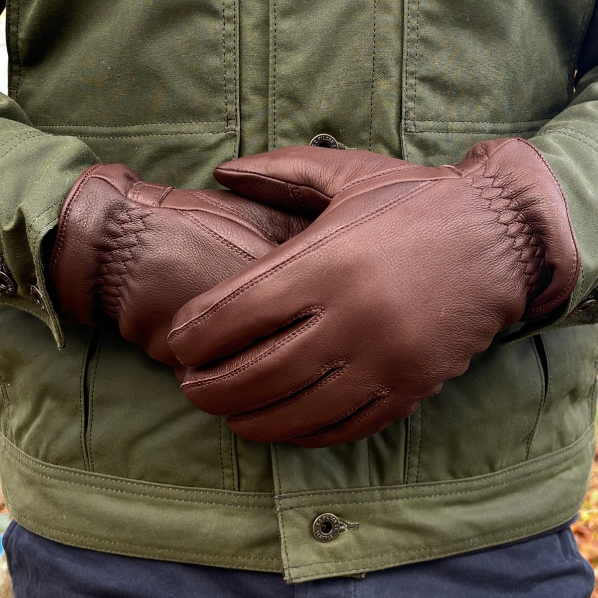 Hestra Burensvik Brown Gloves are warm and stylish winter gloves for men, crafted from supple, durable deerskin